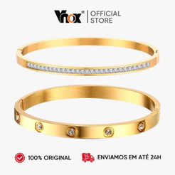 VNOX Kit 2 Pulseiras Ouro 18K Com Zircônia - Presente Para Namorada, Casamento E Natal Pulseira Cristal Feminina