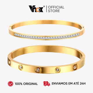 VNOX Kit 2 Pulseiras Ouro 18K Com Zircônia - Presente Para Namorada, Casamento E Natal Pulseira Cristal Feminina em Oferta na Shopee