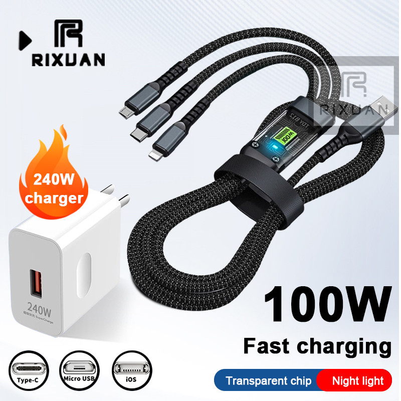 Deluxe 120 Watt 3-in-1 Charging Cable/240 Watt Quick Charge/Zinc Alloy Cable em Oferta na Shopee
