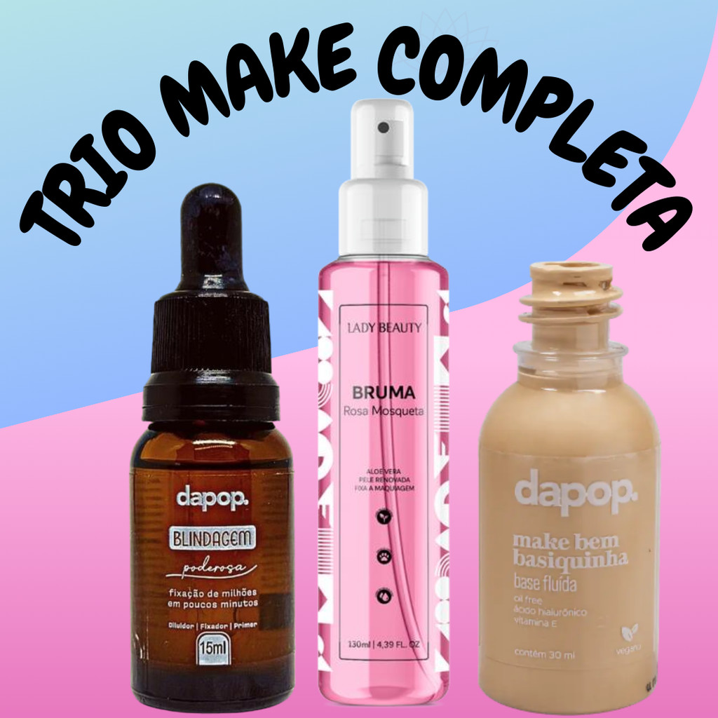 Kit Blindagem Poderosa 15 ml + Bruma Rosa Mosqueta + Base Fluída Bem Basiquinha Dapop em Oferta na Shopee