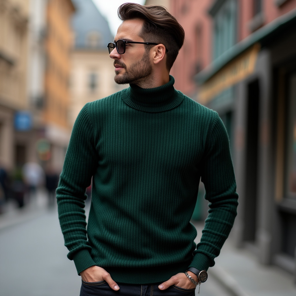 Suéter Canelado Cacharrel Gola Alta Masculino Manga Longa Camiseta