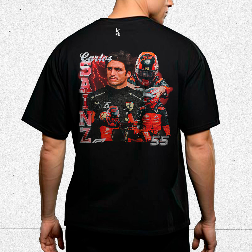 Camiseta Camisa Ferrari F1 Carlos Sainz Masculina Corrida Automobilismo Streetwear