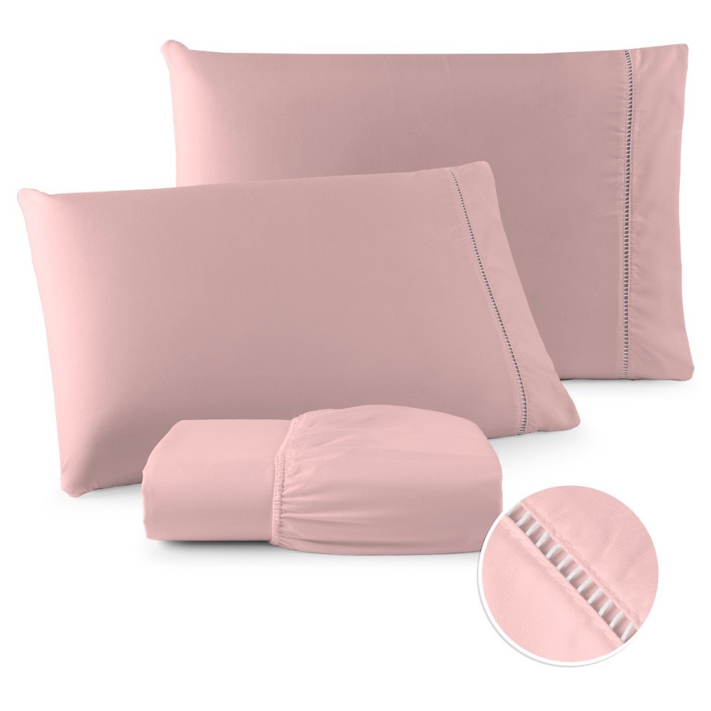 Jogo de Lençol 03 Peças 400 Fios Cama Casal Queen Solteiro Micropercal Ponto Palito
