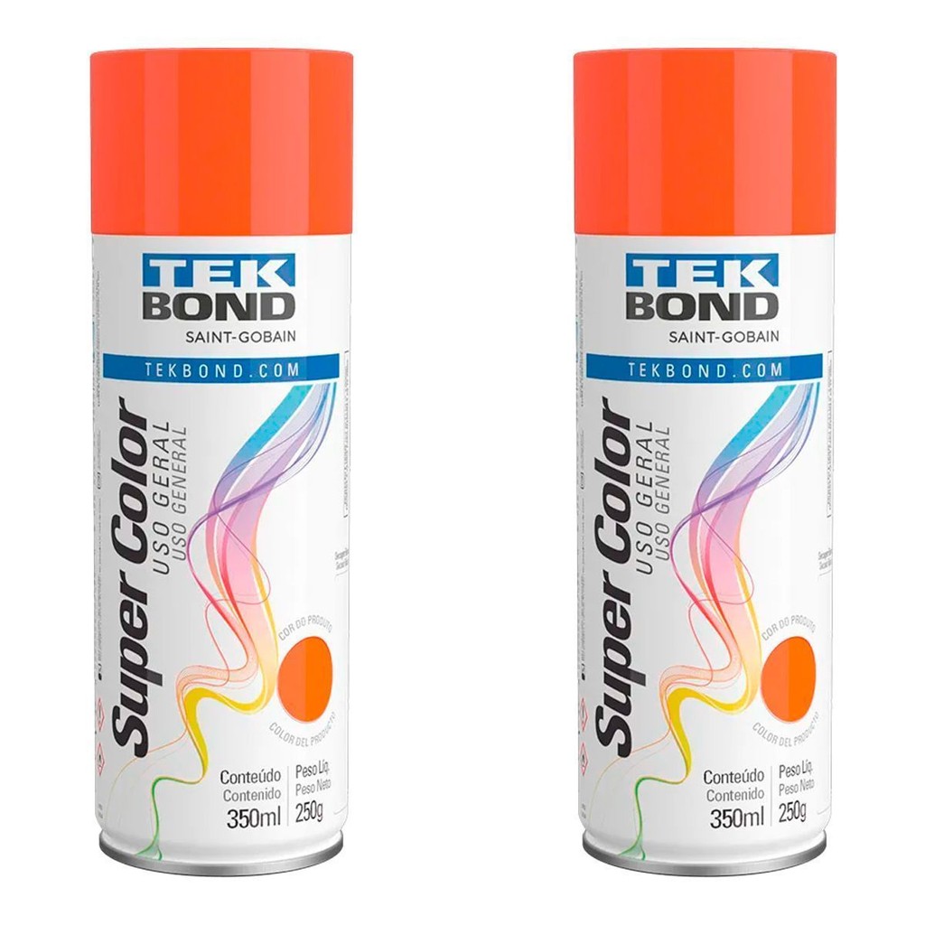 Kit 2 Tinta Spray Tek Bond Secagem Rápida Laranja 350ml