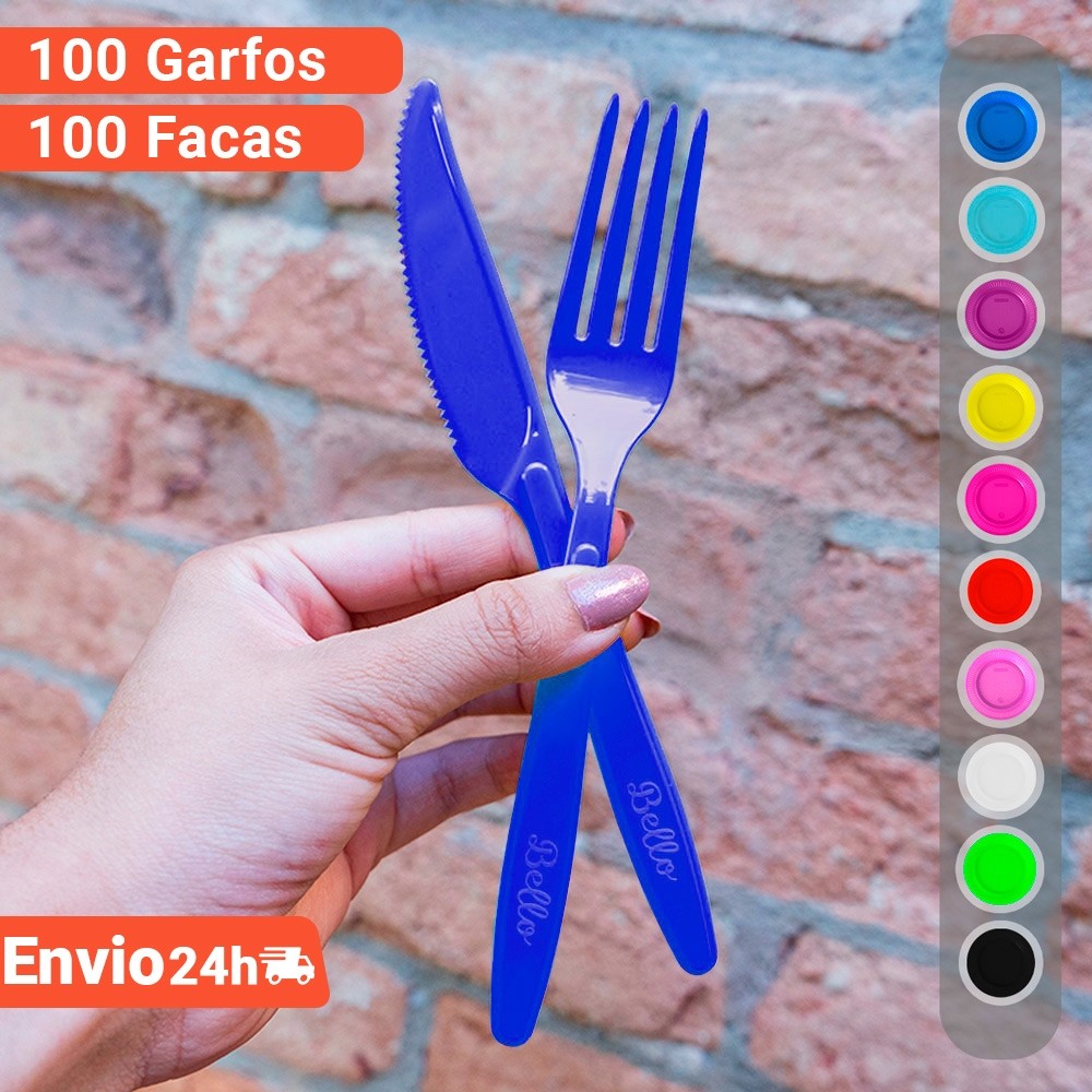 Kit Garfo e Faca Descartável Resistente Colorido 100 Pessoas em Oferta na Shopee