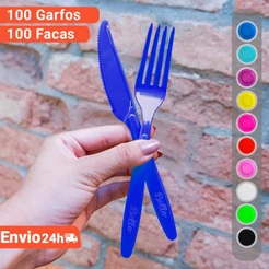 Kit Garfo e Faca Descartável Resistente Colorido 100 Pessoas