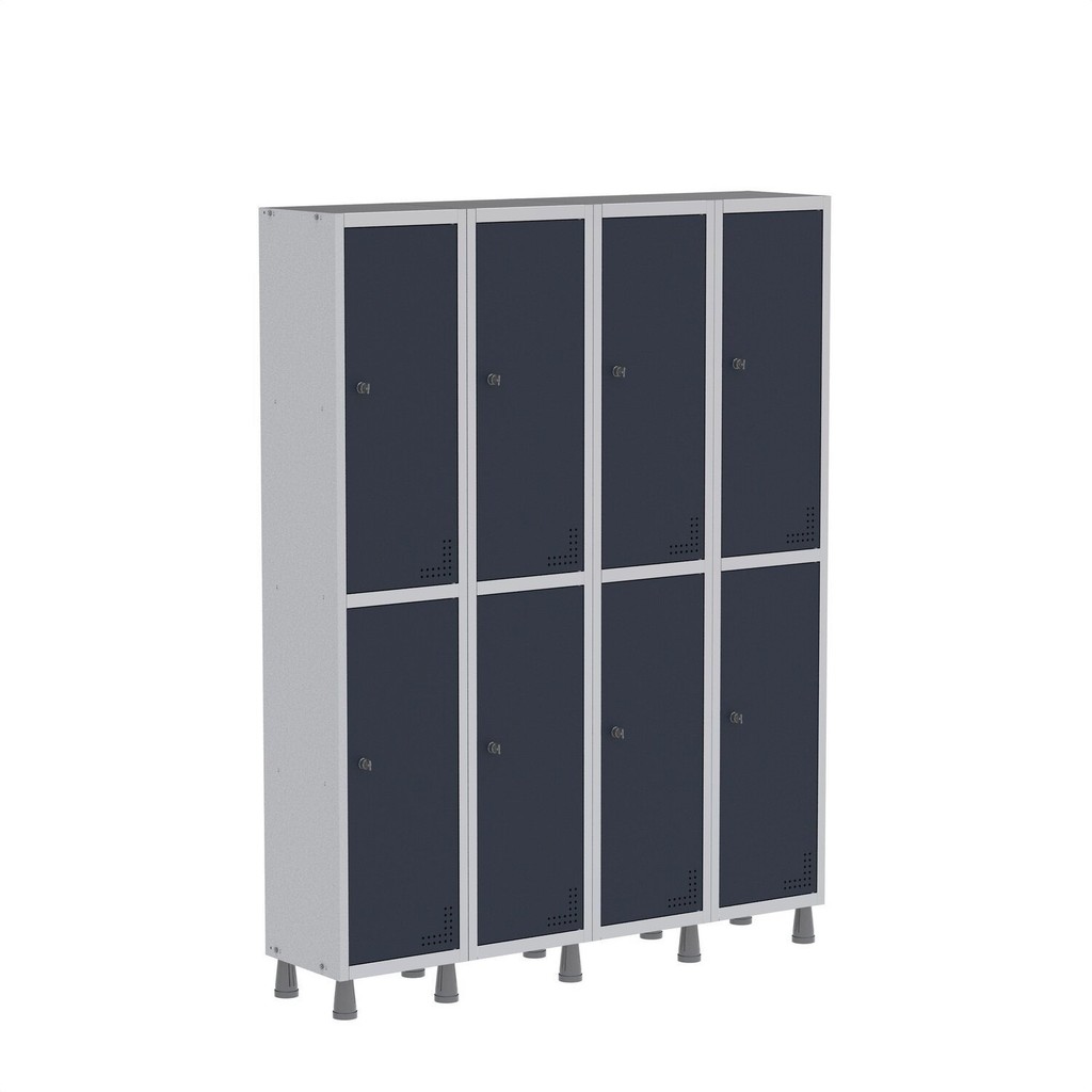 Armário Locker Guarda Volume Aço Light 8 Portas 138x179,5cm Cinza/Azul Delrei Cinza/Azul Delrei