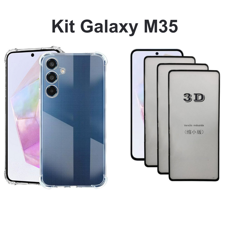 Kit 3UN Película 3D de Vidro + Capa Anti Choque Transparente para Samsung Galaxy