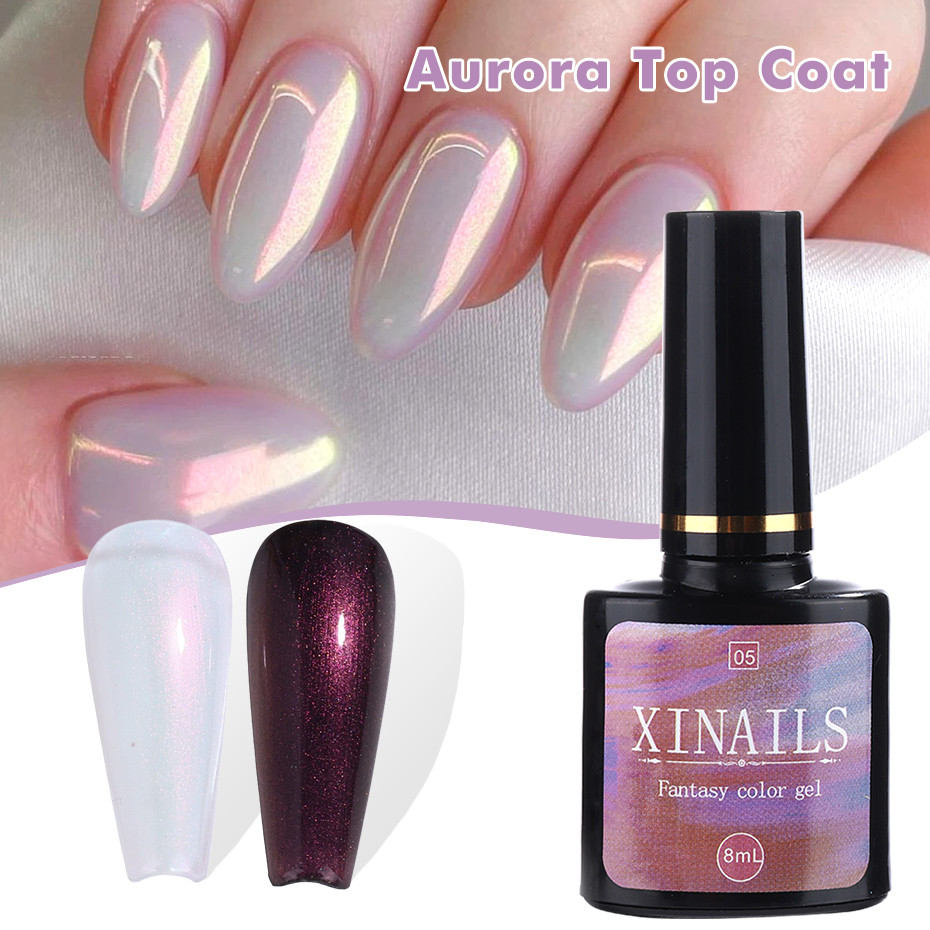 8ml Aurora Top Coat Gel Esmalte Iridescente Pérola Embeber Laca Vedação Brilho Efeito Sereia UV LED Manicure Vernizes