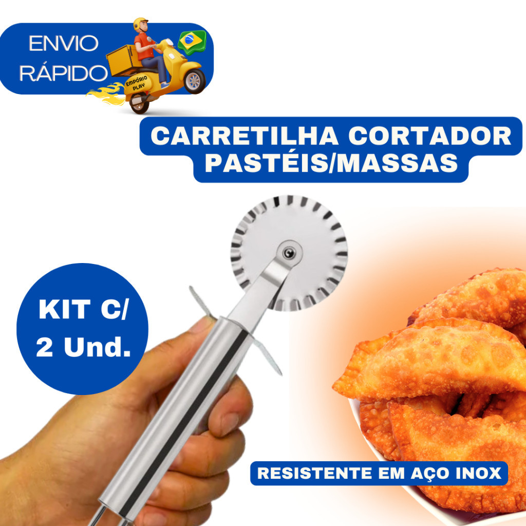 Cortador Carretilha Em Aço Inox Lisa Cortar Massas Pastel Pizzas Gnocchi Nhoque 2UND