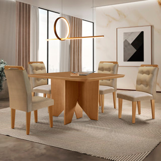 Mesa de Jantar Evora 90cm MDF Canto copo e com 4 Cadeiras Carol em Oferta na Shopee