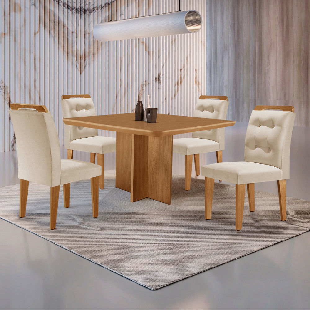 Conjunto Mesa de Jantar Olímpia 90cm MDF Canto copo e com 4 Cadeiras Carol em Oferta na Shopee