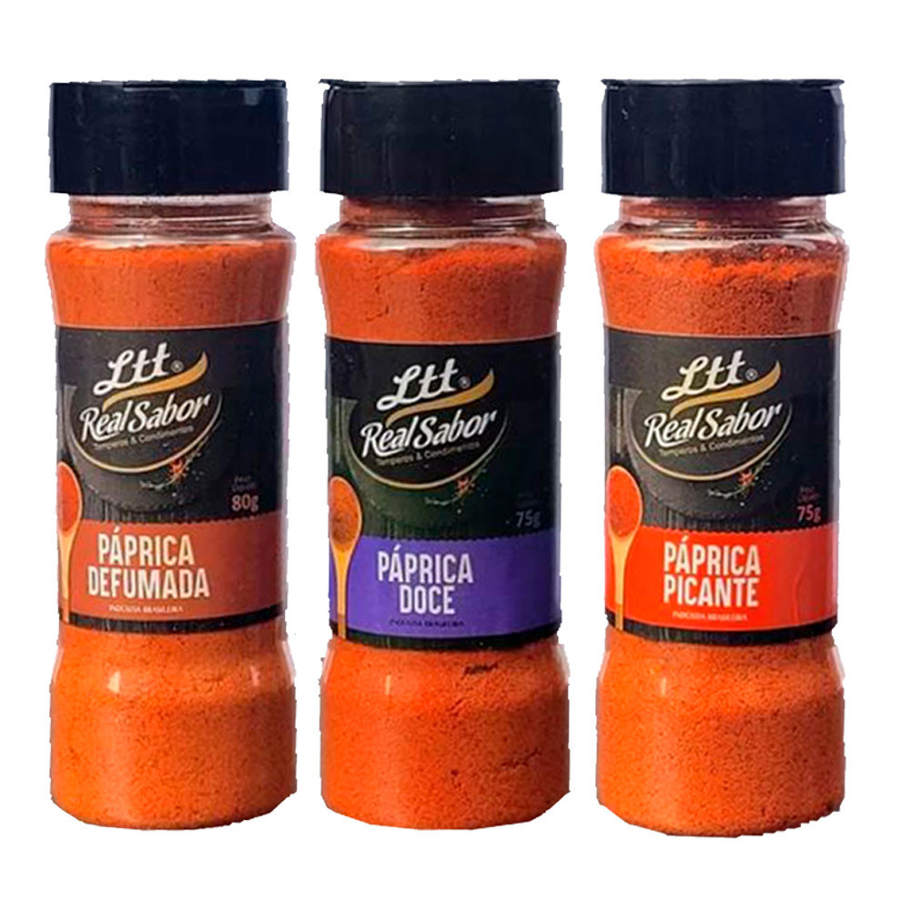 Kit 3 Pápricas No Pote Temperos Defumada Picante e Doce Ltt Alimentos