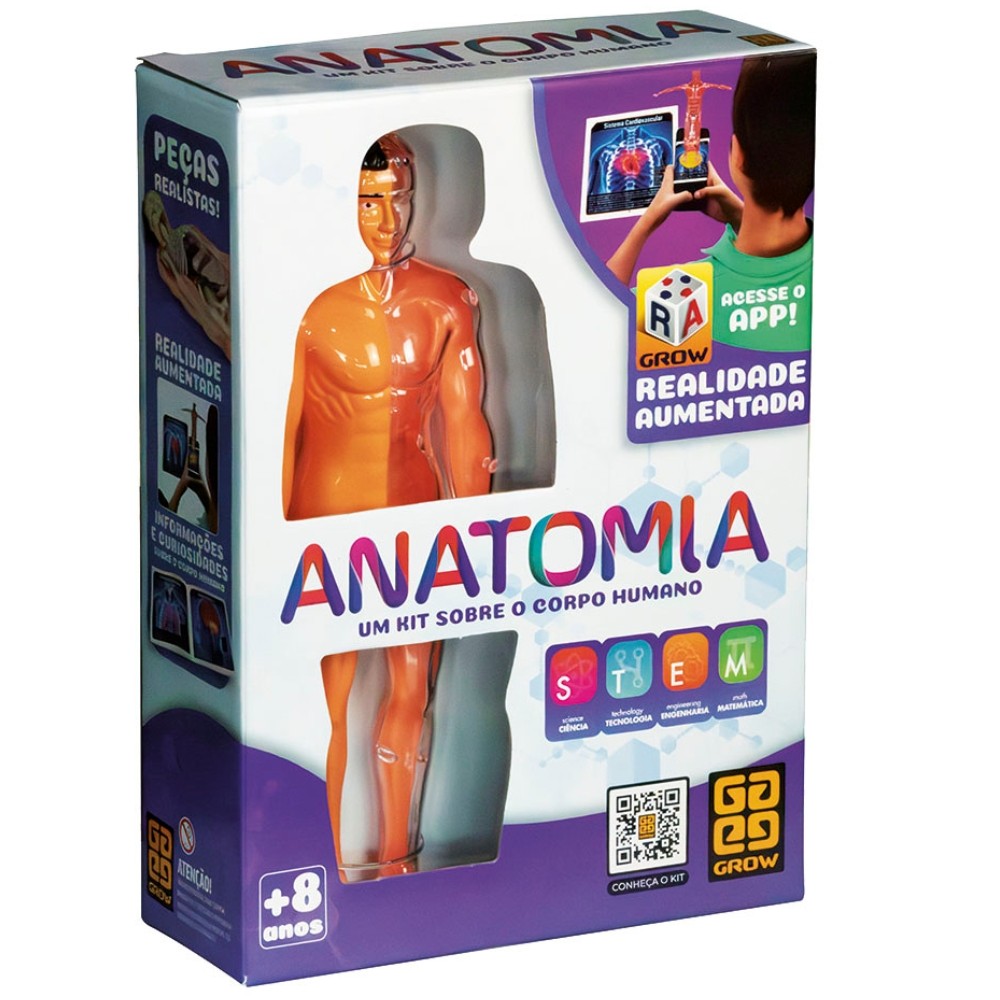 JOGO ANATOMIA COM BONECO 30CM GROW KIT CORPO HUMANO REALIDADE AUMENTADA APLICATIVO 3D APP ÓRGÃOS em Oferta na Shopee