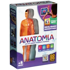 JOGO ANATOMIA COM BONECO 30CM GROW KIT CORPO HUMANO REALIDADE AUMENTADA APLICATIVO 3D APP ÓRGÃOS
