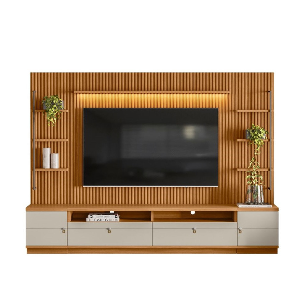 Rack com Painel Ripado 2 Módulos Laterais Ouro Preto Linea Brasil em Oferta na Shopee