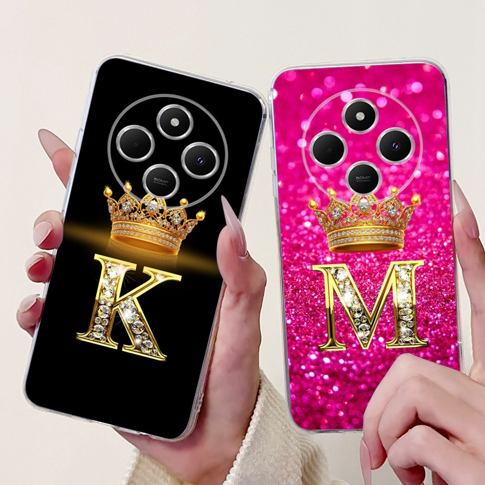 Redmi 14C Capa Traseira 6.88'Invólucro Xiaomi Caso Nova Moda Luxo Az Letras Coroa Macio TPU De Telefone em Oferta na Shopee