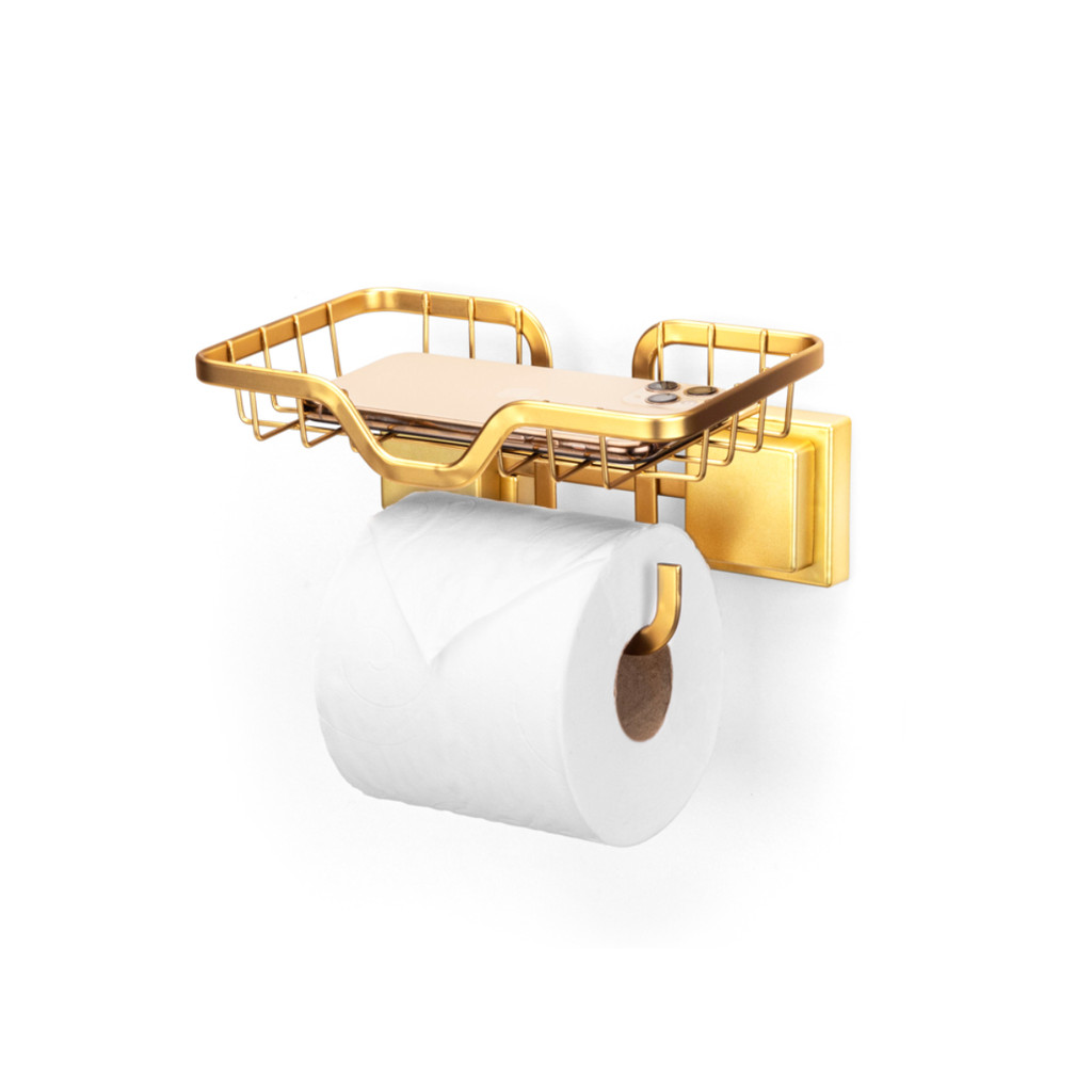 Porta Papel Higiênico Com Suporte de Celular Para Banheiro Lavabo Cor Dourado Arthi em Oferta na Shopee