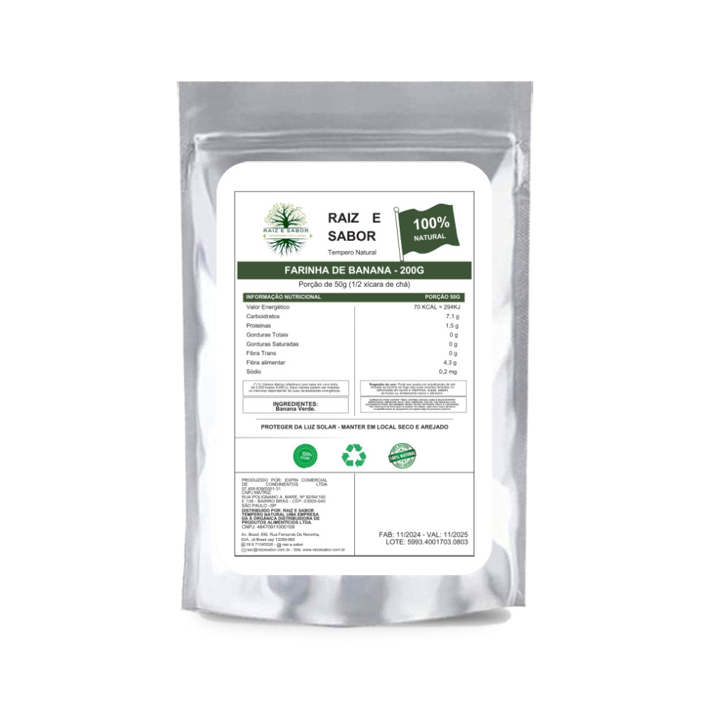 Farinha de Banana Verde 100% Natural 500g, Raiz e Sabor