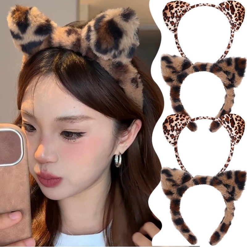 Argola De Cabelo Com Orelha De Gato Leopardo – Tiara De Pelúcia Para Meninas Lavar O Rosto Faixas Acessórios Estampa De em Oferta na Shopee