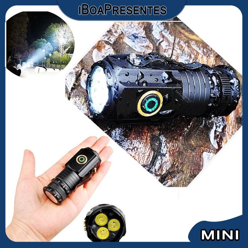 Mini Lanterna Edc Tática 3 P35 Leds Recarregável Usb C/ Imã iBoa Presentes