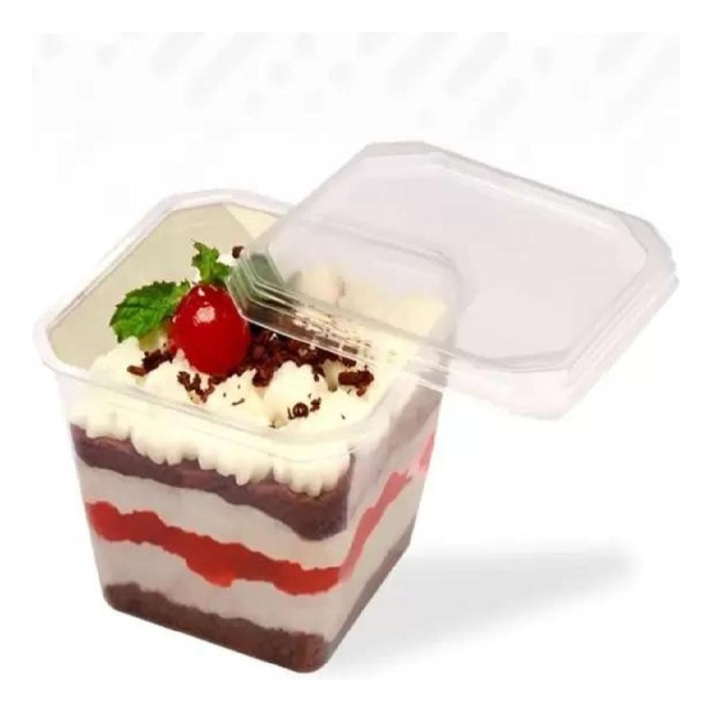 60un Pote Quadrado Com Tampa 250ml Cristal em Oferta na Shopee