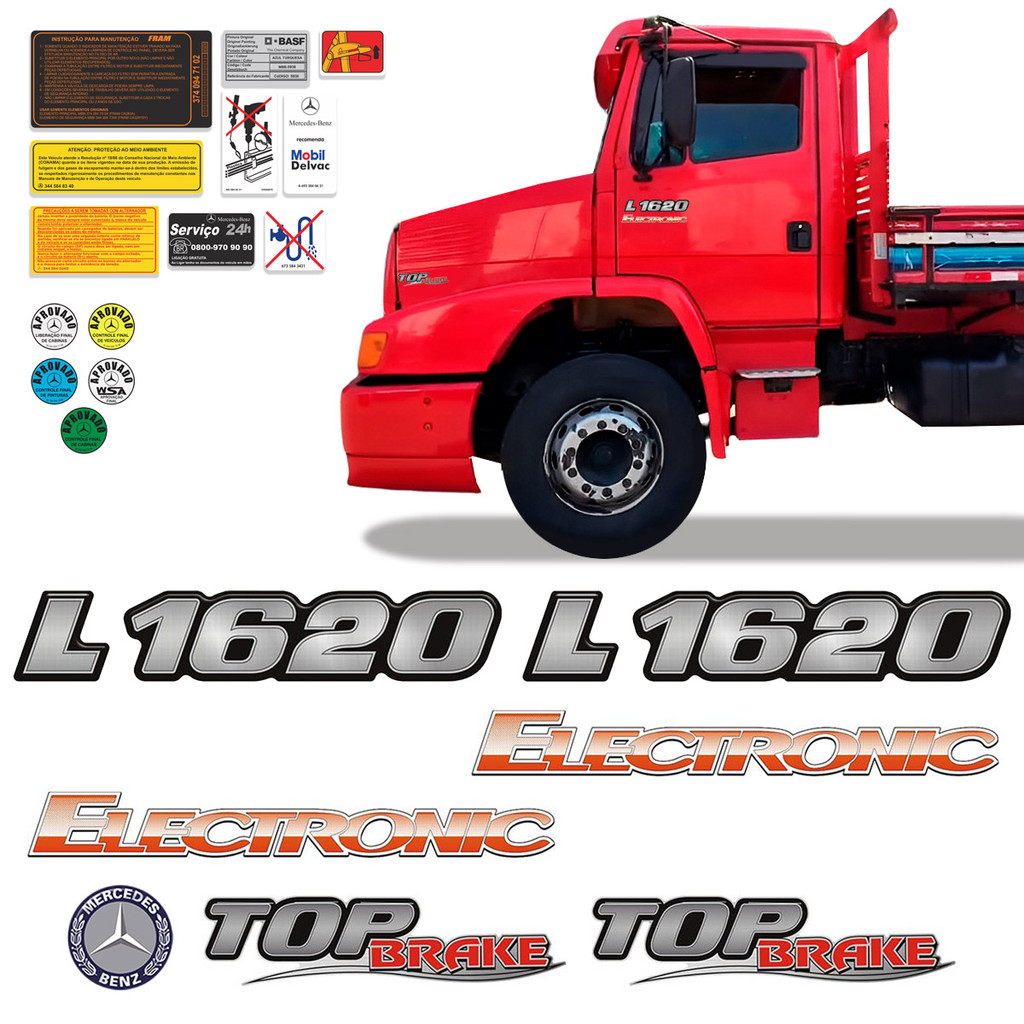 Kit Emblemas Mercedes Eletronico L 1620 Electronic Top Brake em Oferta na Shopee