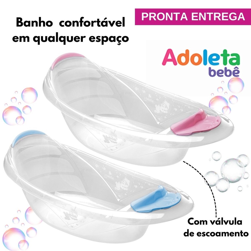 Banheira Bebê Infantil Transparente 22Litros Portátil Leve Resistente Compacta Design Anatômico Menina Menino Adoleta
