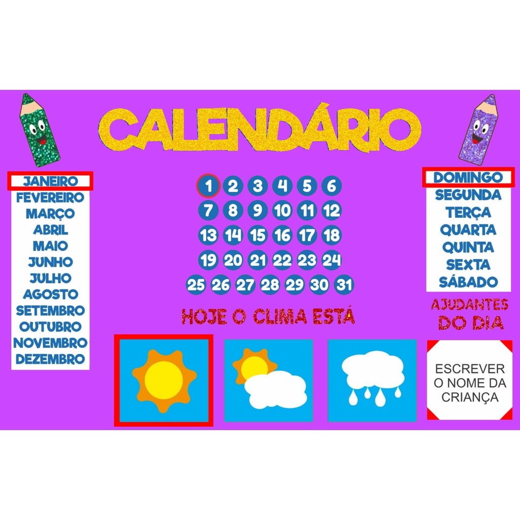 Painel Calendário interativo E.V.A Glitter em Oferta na Shopee