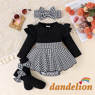 Roupas De Primavera Para Bebês Meninas Manga Comprida Com Estampa Houndstooth E Faixa De Cabeça Meias Longas em Oferta na Shopee