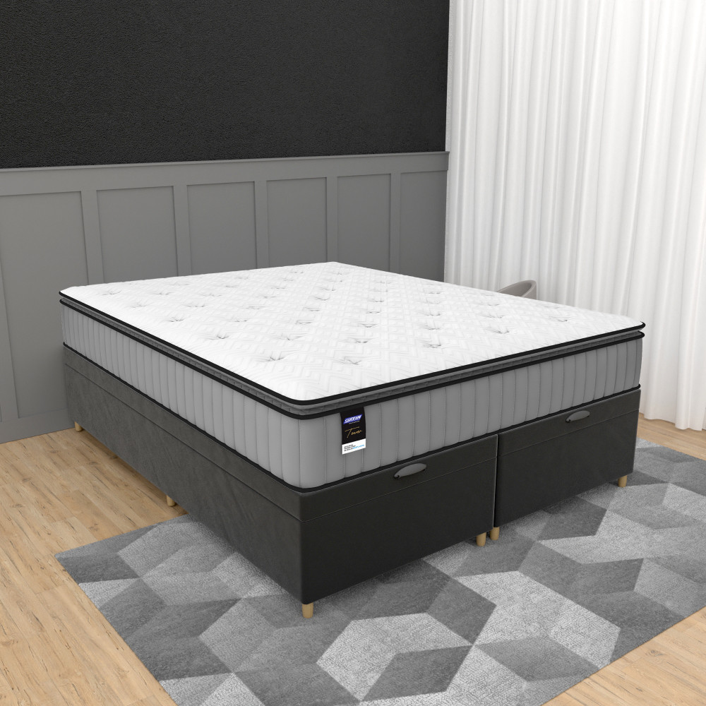Cama Box Baú Queen 158cm Molas Ensacadas Tower JWS Hf V25 Gazin