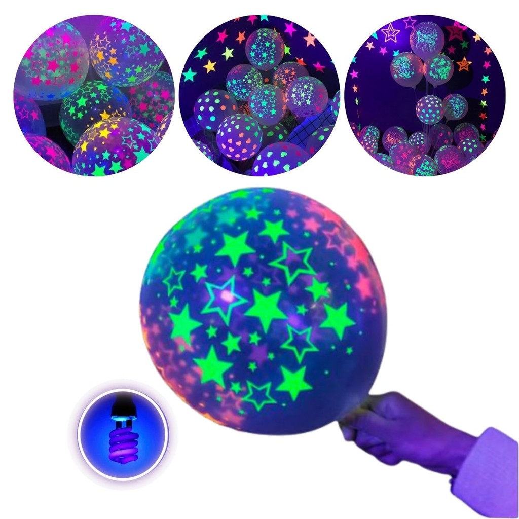 Bexiga Balão Neon Brilha na Luz Negra Transparente 12 Polegadas 5 Unid em Oferta na Shopee