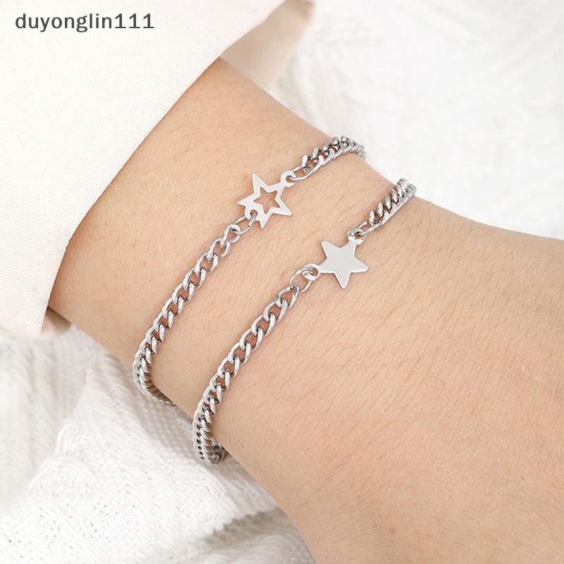 (duyonglin111) 2 Peças Simples Moda Versátil Pulseira De Aço Inoxidável Unissex Personalidade Tendência Estrela Casal Ac