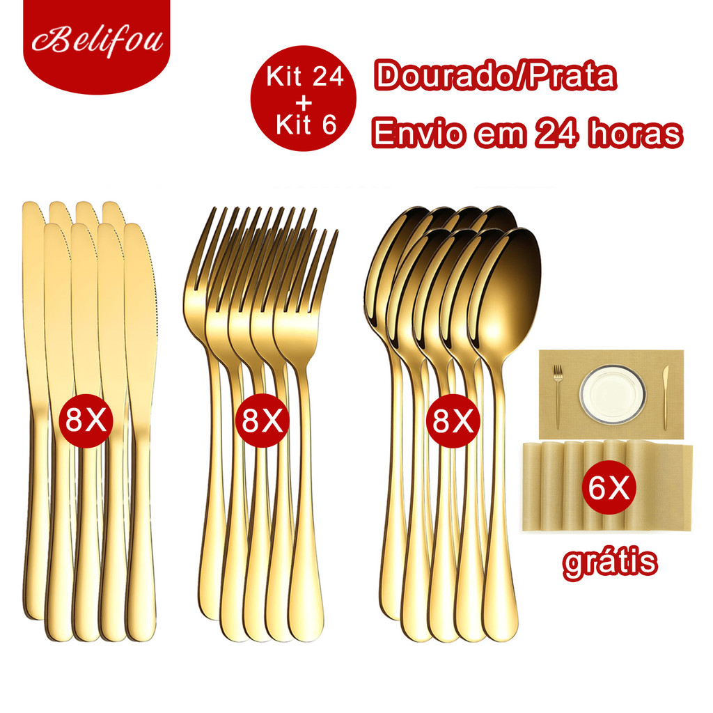 Belifou Kit 24 Conjunto de talheres para bife com jogo americano grátis Aço inoxidável 416 Prata em Oferta na Shopee