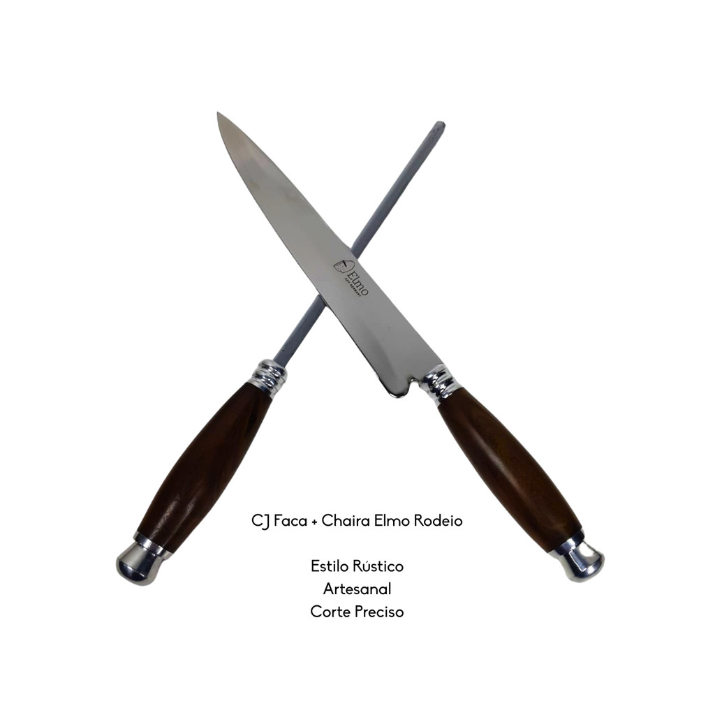 Kit Faca Criolla SE Rodeio 9" + Chaira 3mm Cabo Artesanal Aço Inox