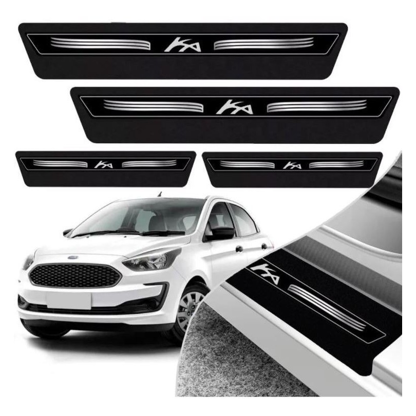 Jogo 8 Pecas Soleira Protecao De Porta Adesivo Ford Ka Hatch Ka+ Sedan 1997 Até 2021 Preta