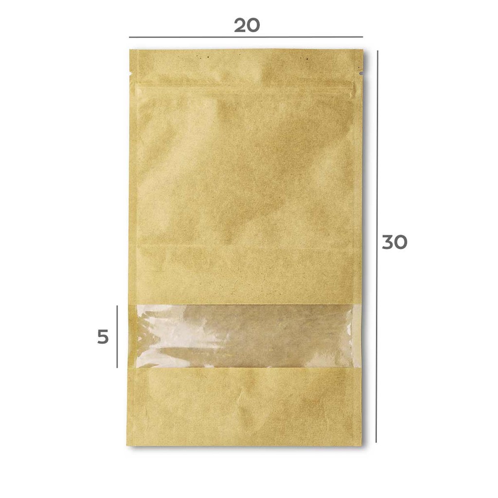 Saco Zip Lock Fecho Hermético Stand Up Pouch Kraft Visor 20x30cm 1und