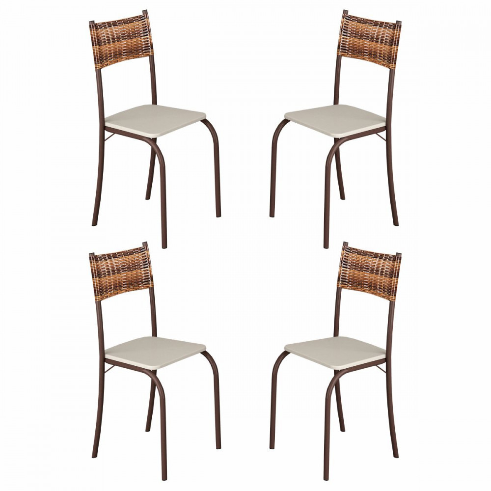 Conjunto com 4 Cadeiras Melinda Marrom Assento Creme Teixeira em Oferta na Shopee