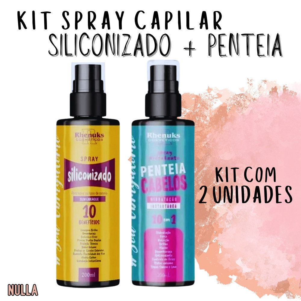 KIT Spray Protetor Térmico SILICONIZADO + PENTEIA CABELO HIDRATANTE E CONTROLE DE FRIZ Rhenuks 200ml
