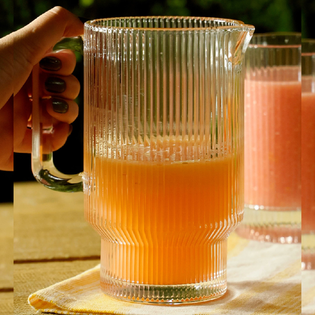 Jarra Garrafa Wolff de Cristal Jarro 900ml Água Suco Drink Transparente com Alça Lines Req...