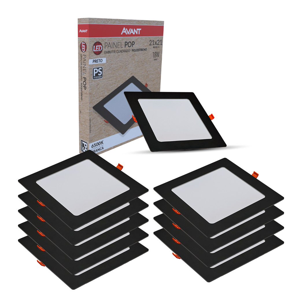 Kit 10 Painel led Plafon Pop Embutir 18w 4000k Branco Neutro 22cm 110v/220v Quadrado Preto Cod:903050878-10 Avant em Oferta na Shopee