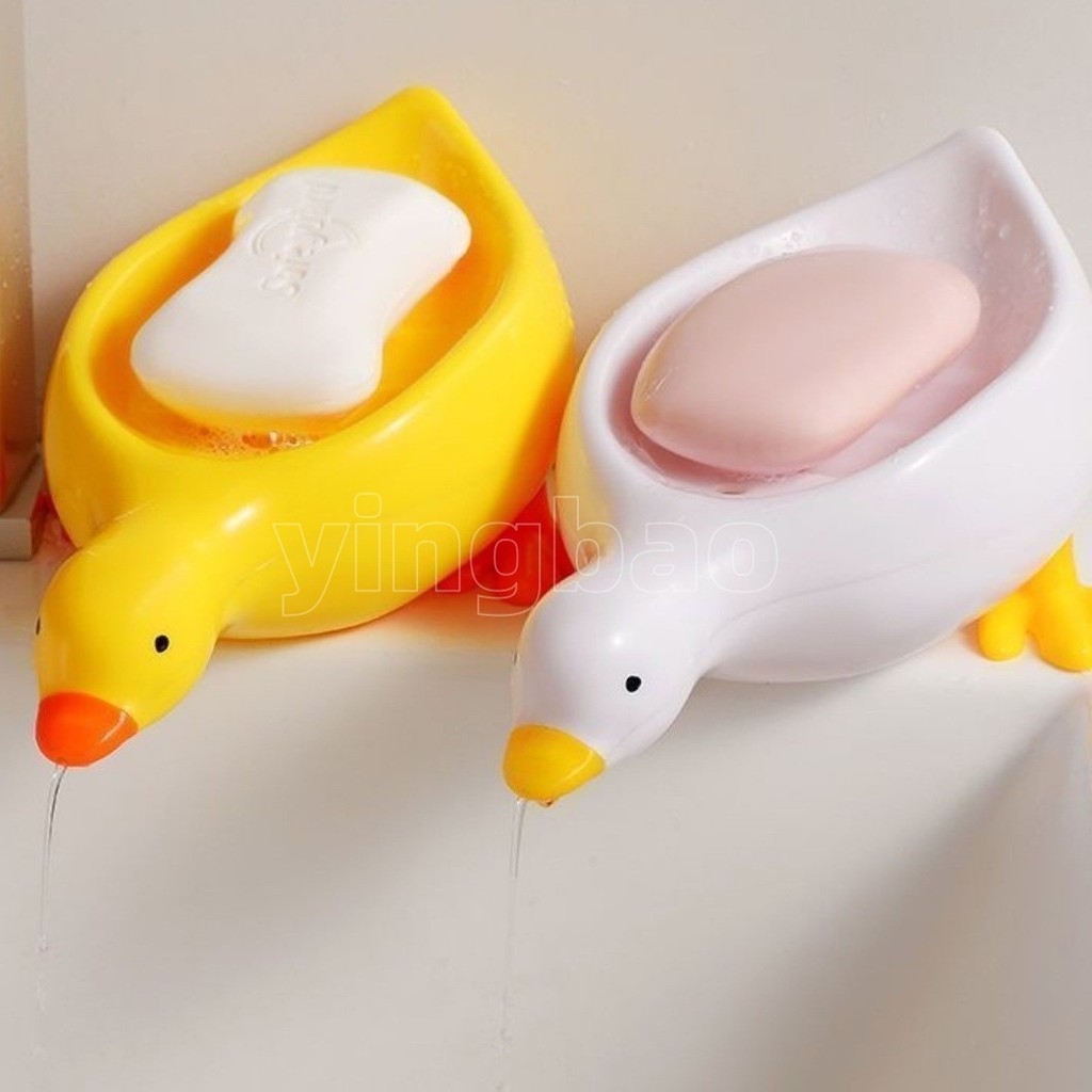 Saboneteira Em Forma De Pato Fofo , 2 Peças , Bandeja De Drenagem De Plástico , Suporte Automática , Rack De Armazenamen