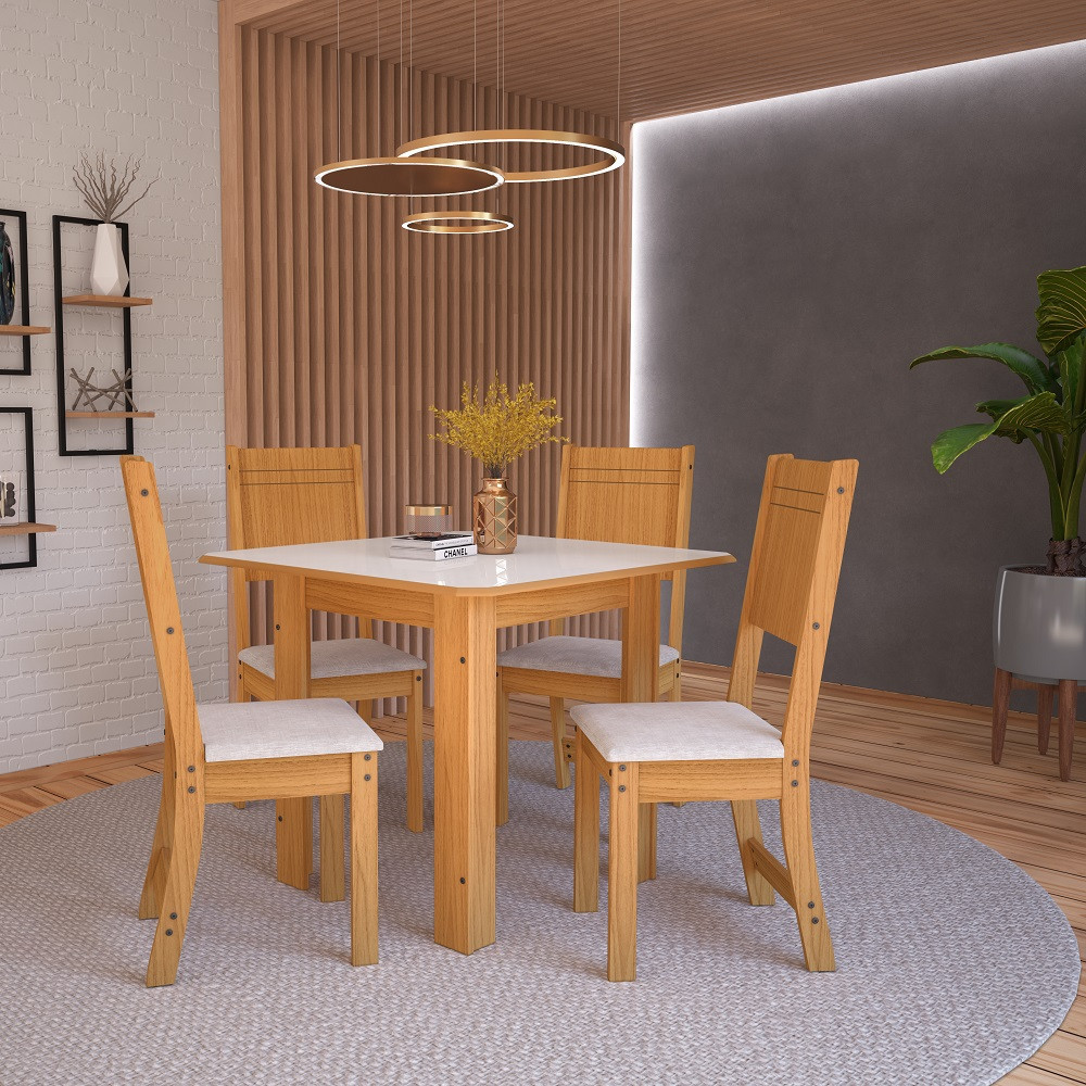 Conjunto de Mesa 90cm 4 Cadeiras Linho Lisboa Indekes em Oferta na Shopee