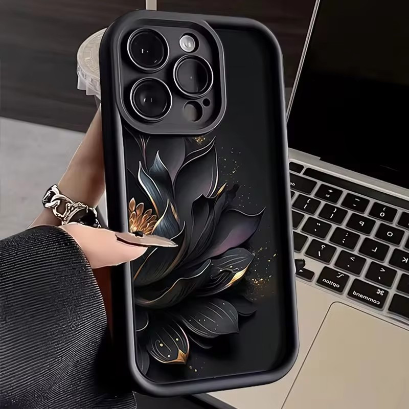 Capa De Telefone Luxuosa De Silicone Com Flor De Lótus Para Samsung Galaxy A06 A16 A25 A24 A23 A15 A14 A13 A12 A11 A05 A