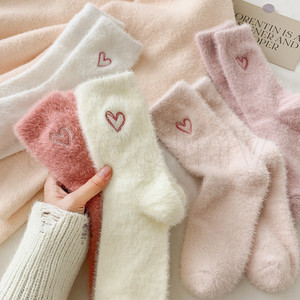 1/2 Pares De Meias Grossas De Veludo De Vison Amor – Mulheres Outono Inverno Piso Sox Tubulares Médias Peludas De Cor Só
