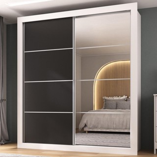 Guarda-Roupas Casal com Espelho 2 Portas de Correr 4 Gavetas Alasca Multimóveis MP4266 em Oferta na Shopee