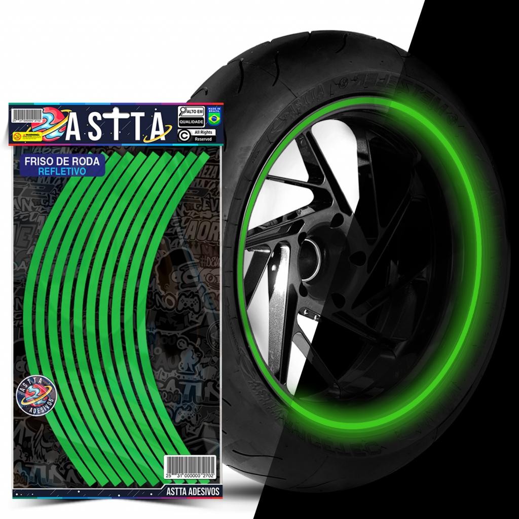 Kit Adesivos Friso de Roda M1 Verde Roda Refletivo Aro 13 ao 22 Filete Resistente Para Moto e Carro