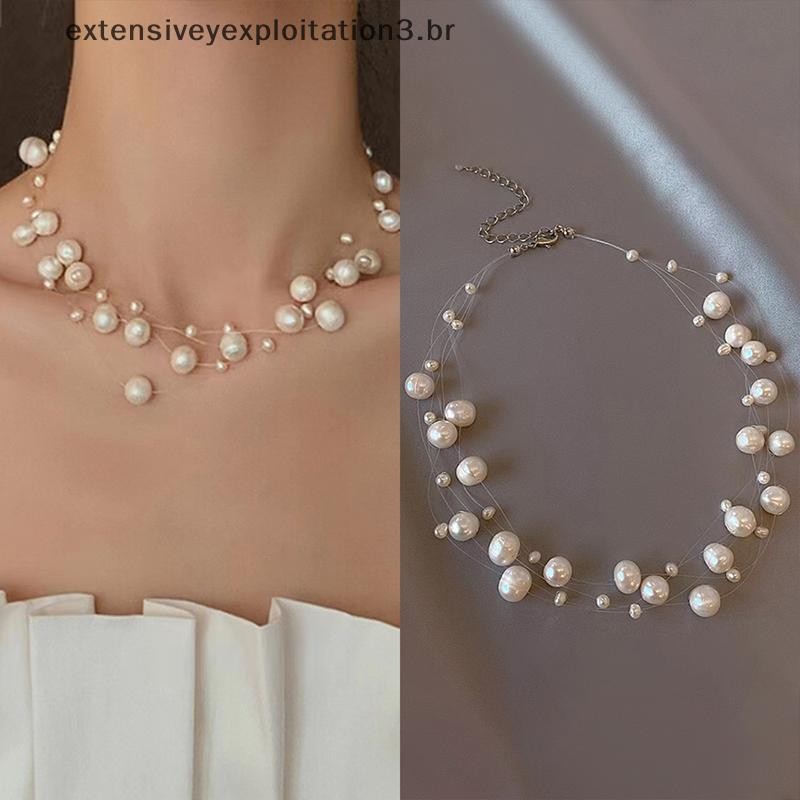 EEBR Estilo Francês Luz Elegante Nicho Design Pérola Multi-Camada Pingente Colar Moda Feminina Doce Jóias Acessórios Pre