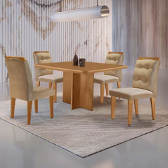 Mesa de Jantar Olímpia 90cm MDF Canto copo e com 4 Cadeiras Carol