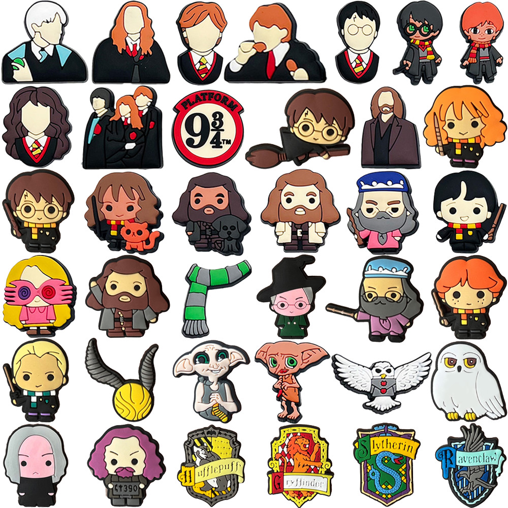 Quente 37 Pçs Harry Potter Academia Mágica Sapato Encantos Dos Desenhos Animados Pino Acessórios Jibz Chinelos De diy De em Oferta na Shopee